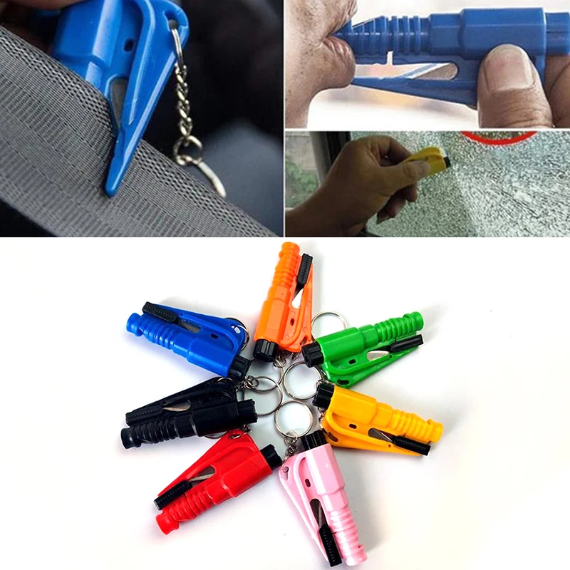 

1PC 3in1 Portable Car Safety Hammer Spring Type Mini Escape Hammer Window Breaker Punch Seat Belt Cutter Hammers Key Chain Tools