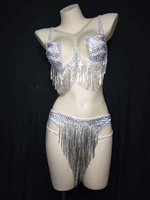 Flashing Rhinestones Sexy Transparent 2 Pieces Bodysuit Women Dancer Bar Show Outfit Prom Birthday Outfit High Quality