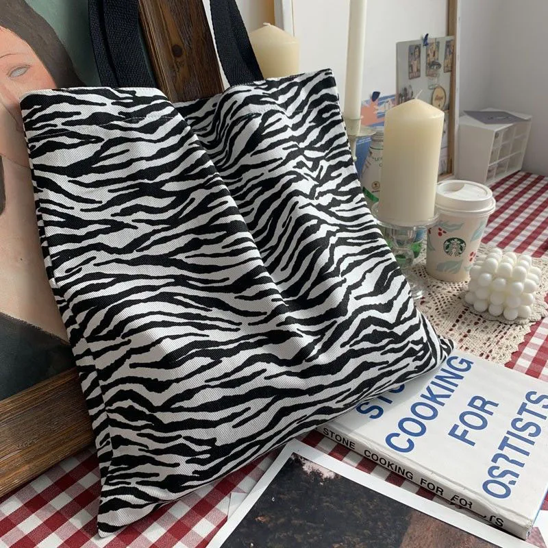 

Shopping Bags Women Animal Prints Zebra Trendy Casual Canvas Krean Style Female Daily Large Capacity Shoulder Totes Bag Harajuku