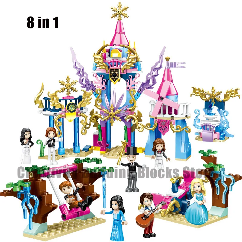 

2020 New Disney Ice and snow Princess Disney Snow Paradise 8 in 1 Model Building Block boy Girl Toy Birthday Gift