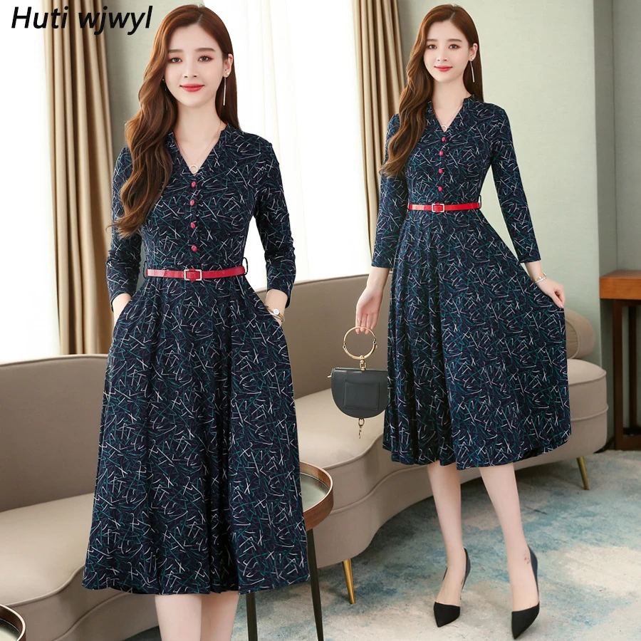 Винтажное Хлопковое платье-миди Boho с принтом; сезон осень-зима; 3XL; большие размеры; платье с длинными рукавами; элегантные женские облегающие вечерние платья