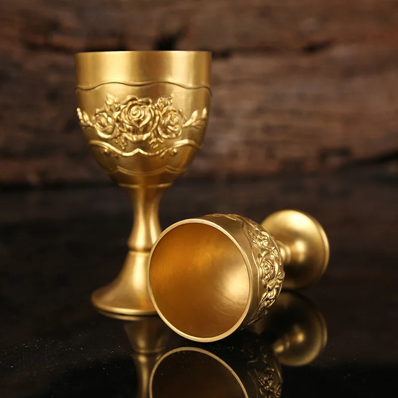 Brass Mini Wine Glass Relief Vodka Goblet 100ml 50ml Spirits Cup Gold Ancient Tumbler Portable Personalized Wedding Decoration |