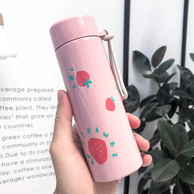 

FUNBAKY Winter Cartoon Thermos Mug Stainless Steel Vacuum Cute Fruit Pattern Thermo Cup with Handle 330ml