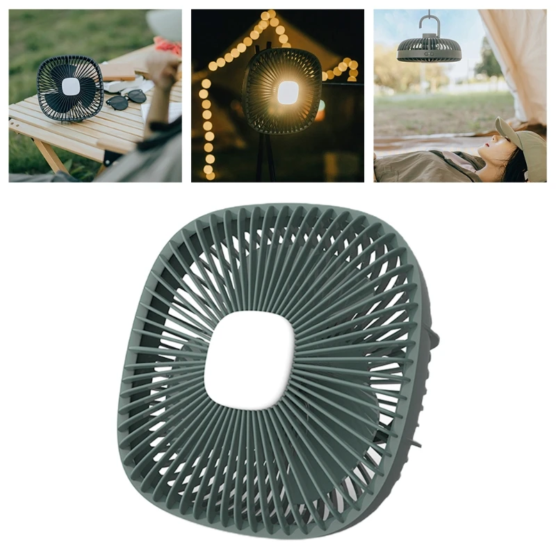 

2021 New USB Rechargeable 4000mAh Desk Hanging Fan with LED Lantern 4 Speed Ceiling Fan for Camping Tent Outdoor School Home