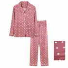 Домашняя одежда большого размера, пижама для девочек, весенний кардиган в горошек, мягкая одежда для сна, женские брюки с отворотами и длинным рукавом, домашняя одежда