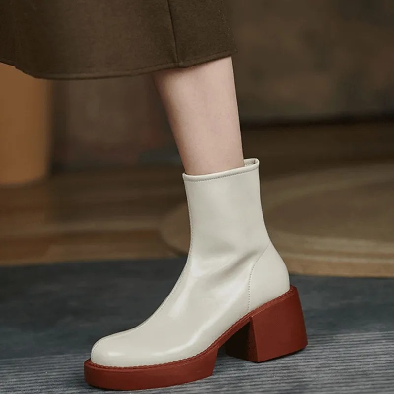 

Luxury Brand Women Boots Autumn Winter 2021 New Genuine Leather Ankle Boots Chunky Heels Women's Shoes Trend Office Ladies Shoes