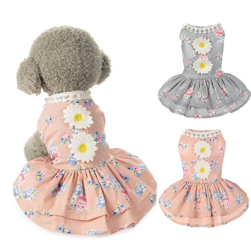 Новинка Летнее Хлопковое платье для собак с принтом домашних животных милое