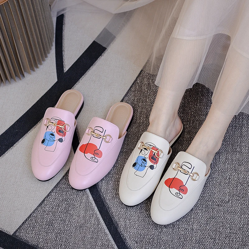 

summer new Women's Shoes 2021 Fashion luxury Designer Casual Baotou pattern slippers Muller Flat Shoes Size 35-44