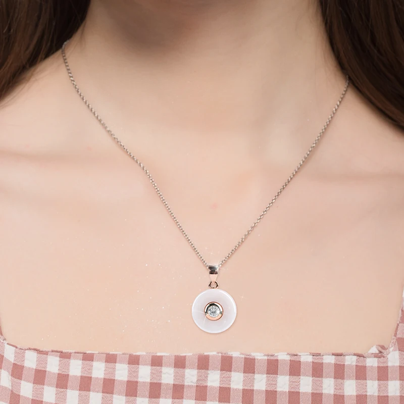 

High Quality Jewelry For Women White Color Ceramic Necklaces Pendants With Rose Gold Chain & Crystal Ladies Christmas Necklace