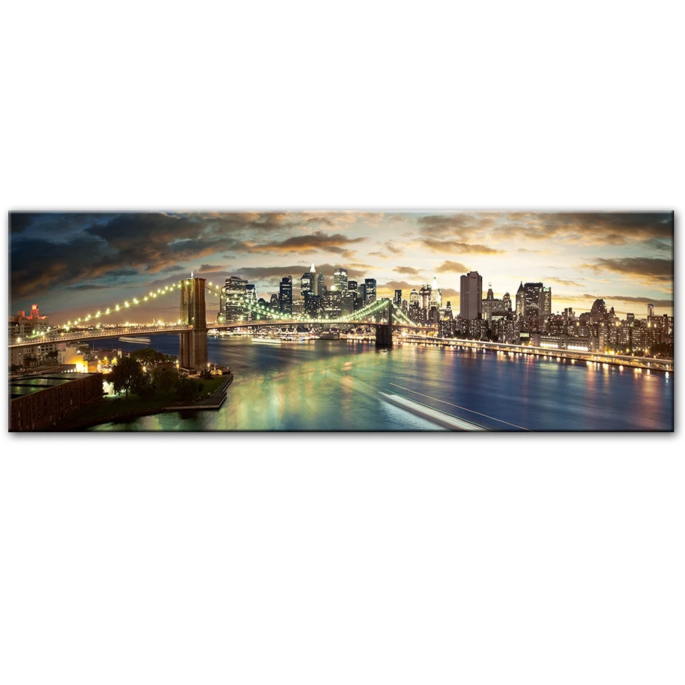 

New York City Canvas Painting Modern Bridge Night Landscape Posters Prints Wall Art Picture for Living Room Home Decor Cuadros