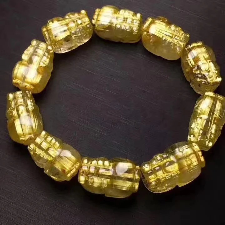 Bestellen Natürliche Gold Rutilquarz Klar Pi Xiu Perlen Armband 16*12*10mm Für Frauen Männer Mode Wohlhabenden Stein Zertifikat AAAAA