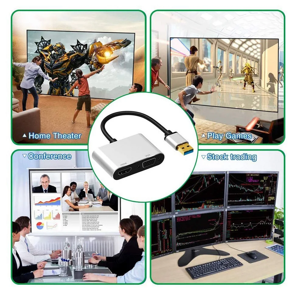 Адаптер USB 3 0-HDMI VGA с двойным дисплеем преобразователь в HDMI поддержкой 1080P выход