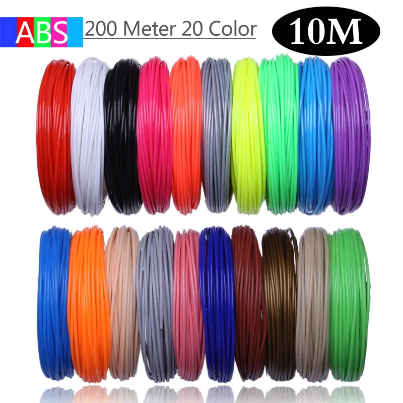 200M 20 Color ABS 20 шт./лот 3d Принтер Нити 5 м/10 метров/шт 20 цветов 1,75 мм PLA ABS 3D печать нити для 3d принтера или 3D ручки - Цвет: 200M 20 Color ABS