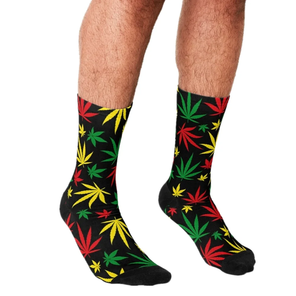 

2021 Men Socks harajuku Weed Leaf Socks Printed personality Happy hip hop Novelty Skateboard Crew Casual Crazy Funny Socks