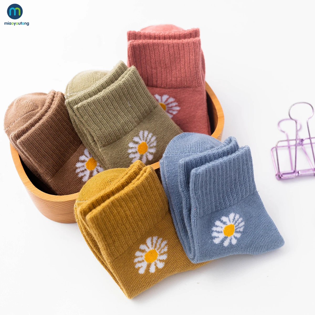 5 Pairs/Lot Children's Socks Cute Daisy Flowers Kids Cotton Socks Baby Girl Socks For 1-12 Years Autumn And Winter Miaoyoutong