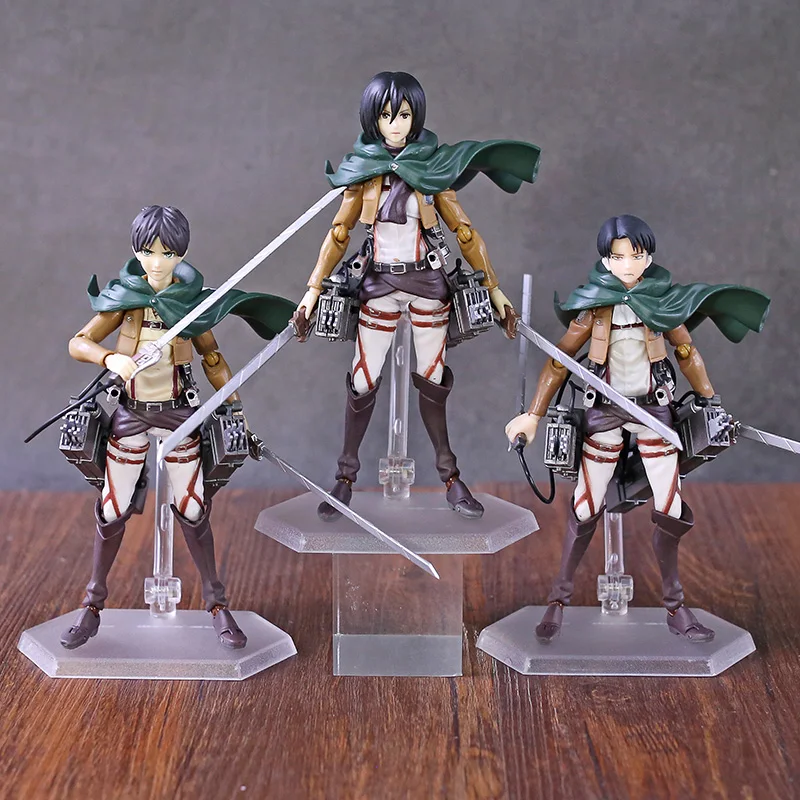 

Anime Attack on Titan Figma Eren 207 Mikasa 203 Levi 213 PVC Action Figure Collectible Model Toy