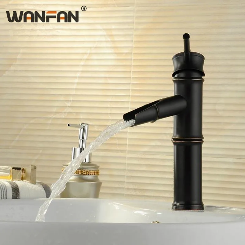 

Basin Faucets Waterfall Bathroom Sink Taps Bamboo Single Lever Crane Deck Mounted ORB Retro Single-handed Washbasin Tap MD-131R
