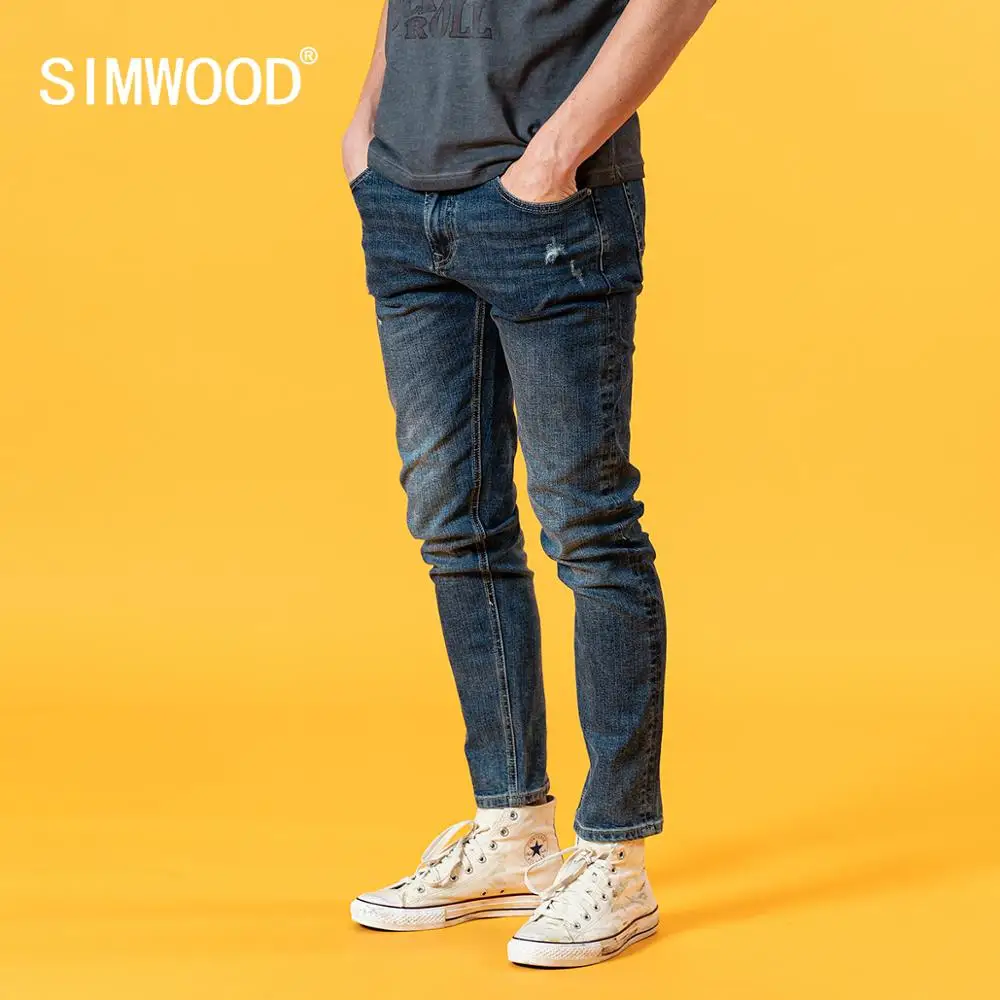 Мужские рваные джинсы SIMWOOD, зауженные повседневные брюки, модель SJ120388, на лето, 2021