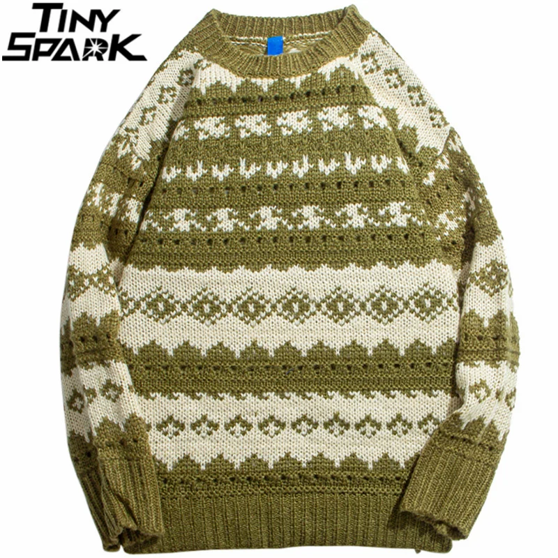 Мужской вязаный свитер в стиле хип хоп пуловер винтажном рождественском из