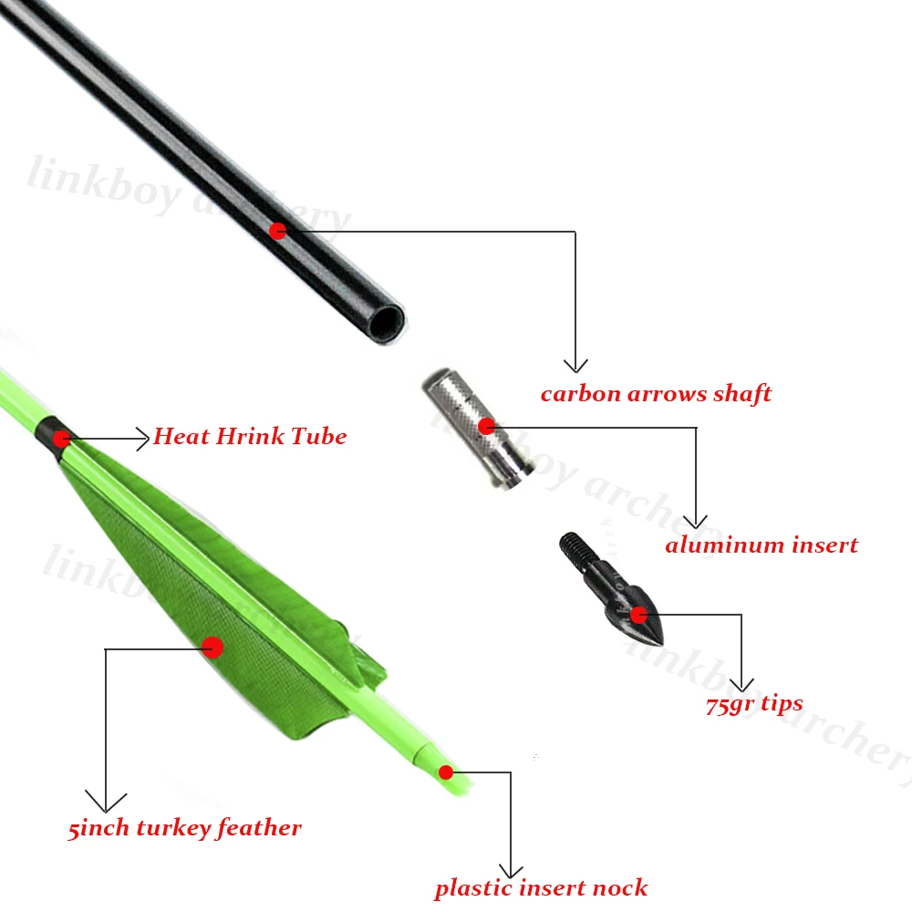 6 шт. Linkboy стрельба из лука чистый углерод стрелы ID6.2mm Spine300 340 400 500 600 соединение