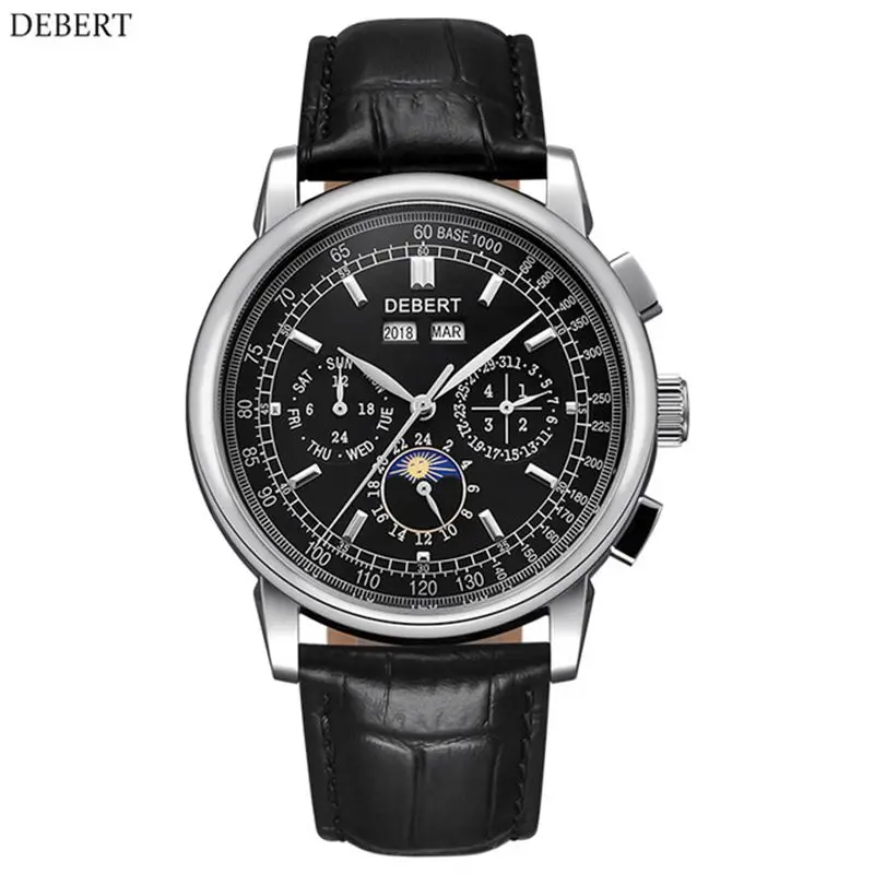 black dial Debert42mm часы Moon Phase мужские автоматические механические наручные часы мужские s Relogio A Prova De Agua 316L часы из нержавеющей стали - Color: black dial