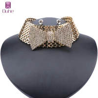 women bow rhinestone crystal statement pendants jewelry set necklace earring women party wedding accessories