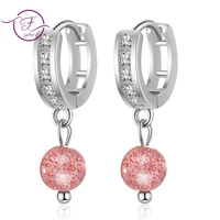 925 silver earrings natural strawberry crystal ear button simple student pink crystal earring girl heart new style