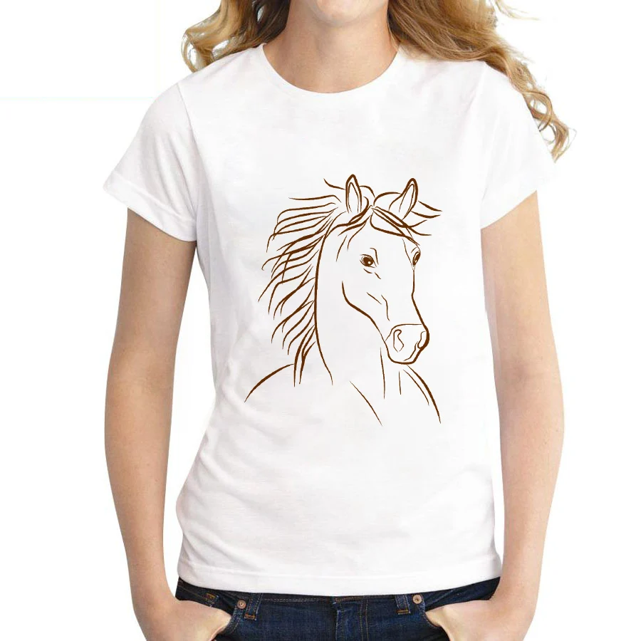 

Women T Shirt Summer Horse Head Print Aesthetic Art Female Casual Tshirt Harajuku Short Women Tees Plus Size S-XXXL