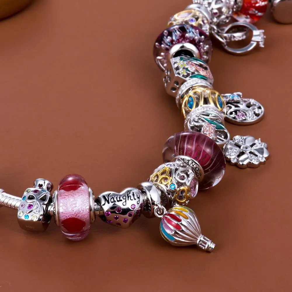 Видео! Тепловой аэростат Радуга серебряные бусины 925 пробы Подвески fit Браслеты