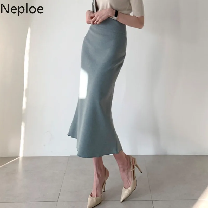 

FAKUNTN Office Lady Skirts Women Solid Zipper Fly Bodycon Skirts Ladies Fashion Casual Mid Calf High Waist Jupe Bottoms 1C092