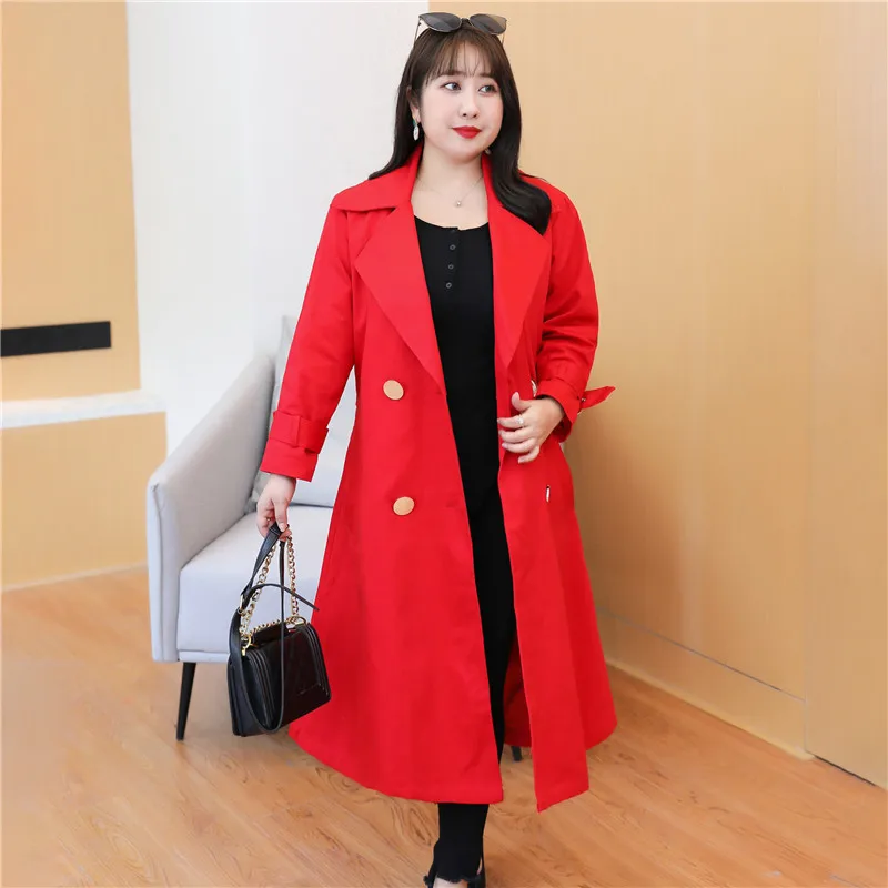 

Autumn Spring Trench Coat for Women Knee Length Korean Style Slim Windbreaker Casual Outerwear Pockets Trench TA5031