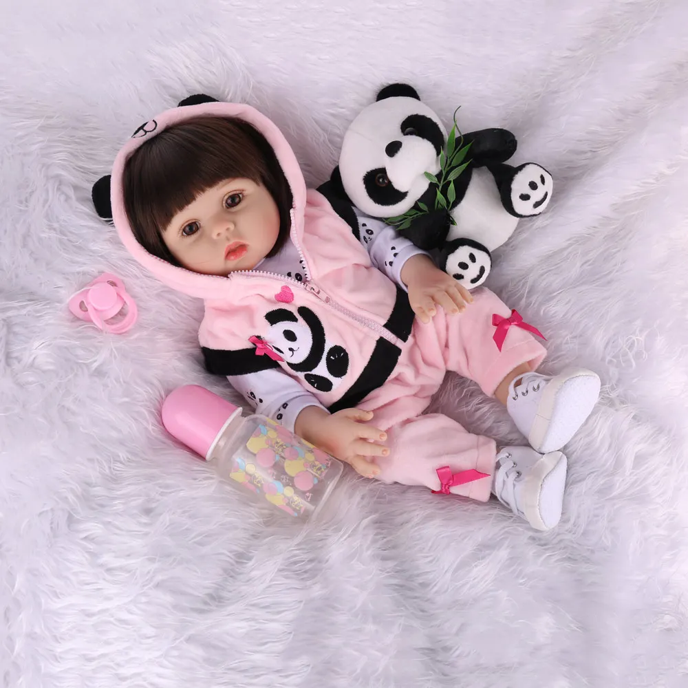 18 дюймов Полностью виниловый силиконовый Reborn Baby Dolls девочка в Панде мультфильм