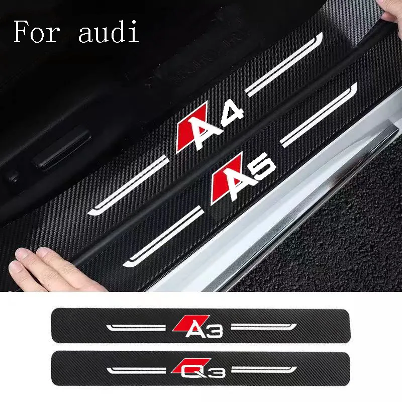 

4Pcs Car Door Sticker Carbon Fiber Scratches For Audi A6 A7 car logo leather Protection Film Car carbon fiber stripe Accessories