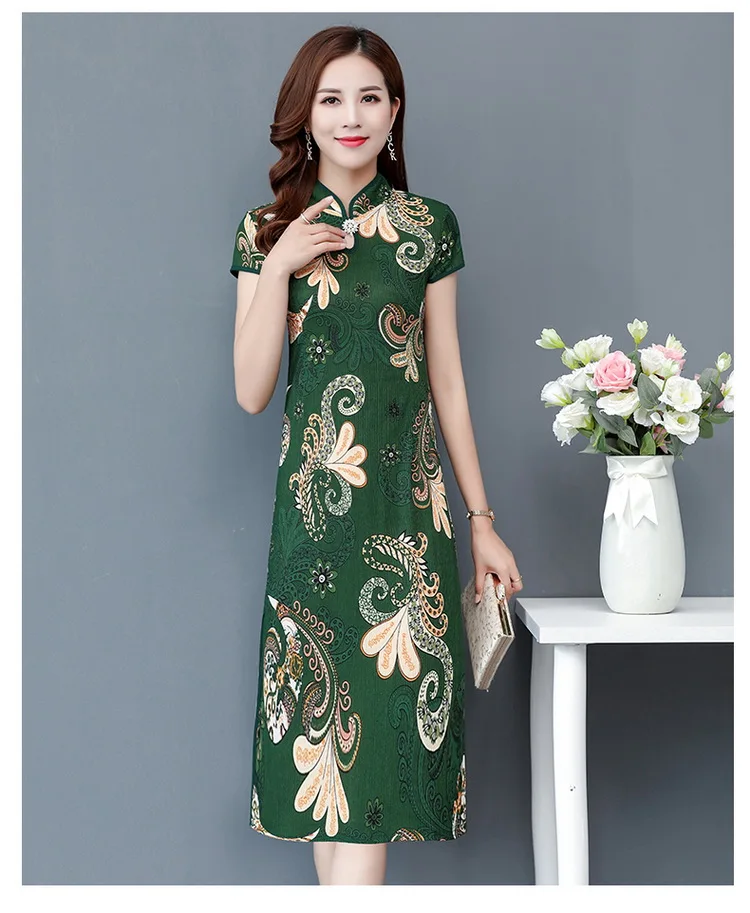 Новинка Qipao три четверти женское летнее платье одежда цветочные Чонсам подарок Новогодняя традиционная китайская одежда