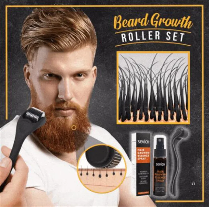 

Beard Growth Roller Set Beard Growth Kit Men's Beard Growth Oil Nourishing Enhancer Beard Oil Spray Beard Care With Beard Roller