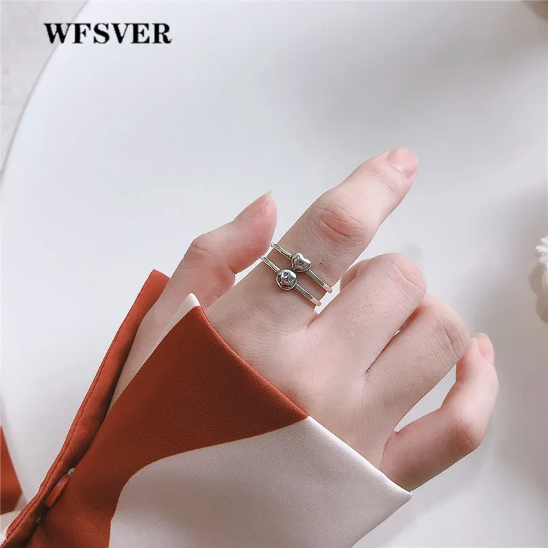 WFSVER 925 пробы серебряное кольцо двойной слой смайлик лицо и сердце для женщин