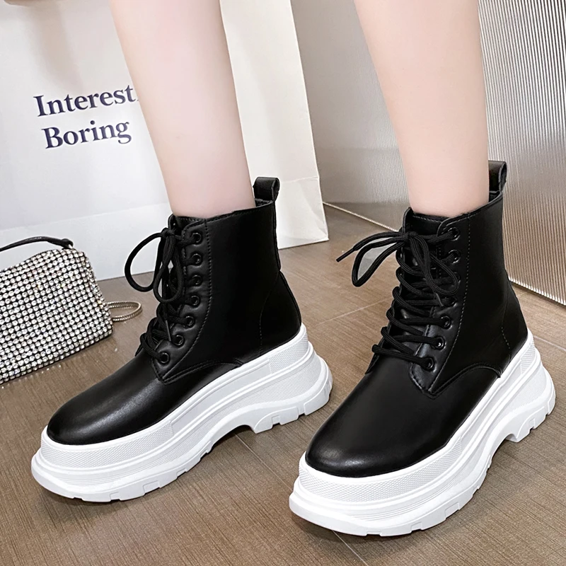 

Rimocy Thick Bottom Platform Women Boots 2021 Lace Up Square High Heels Ankle Boots Woman Autumn Pu Leather Chunky Booties Mujer