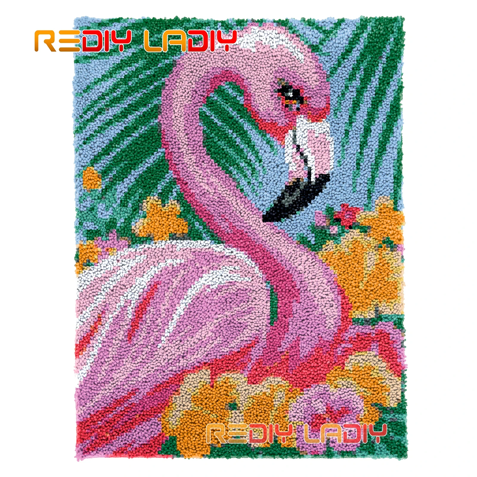 

Latch Hook Rug Pink Flamingo Seat Cushion DIY Carpet Rug Kit Chunky Yarn Needlework Plush Wall Tapestry Crochet Floor Mat Crafts