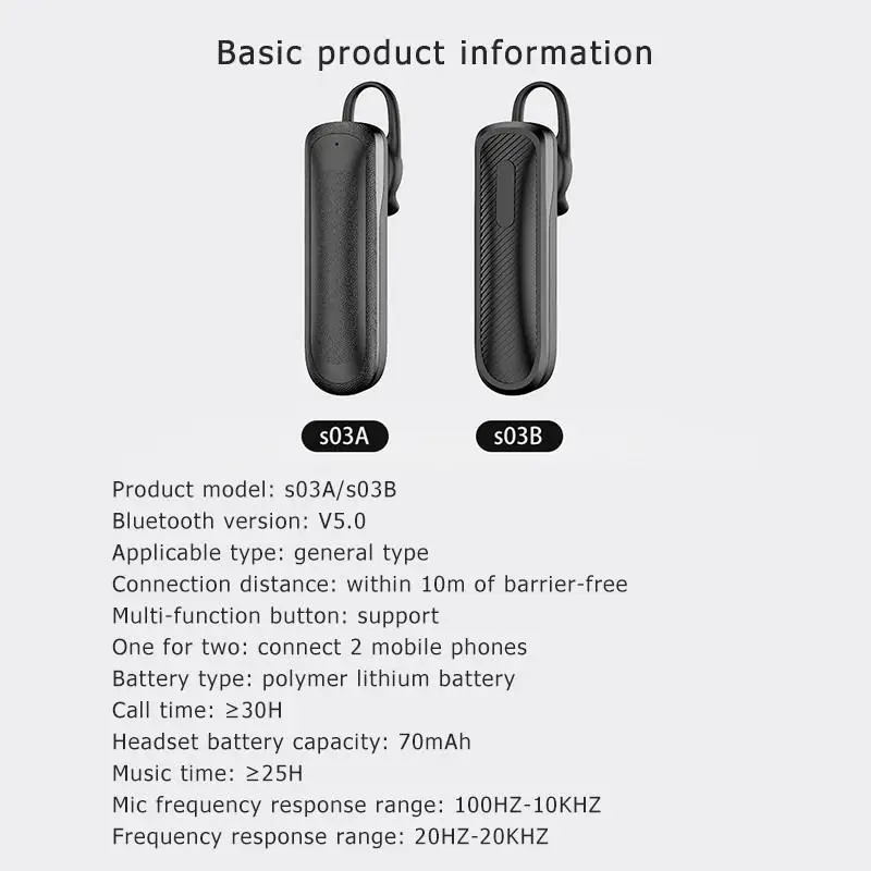 

S03 TWS Bluetooth 5.0 Smart Noise Reduction Caller ID Painless Wearing Car Business Bluetooth Headset Auriculares Audifonos