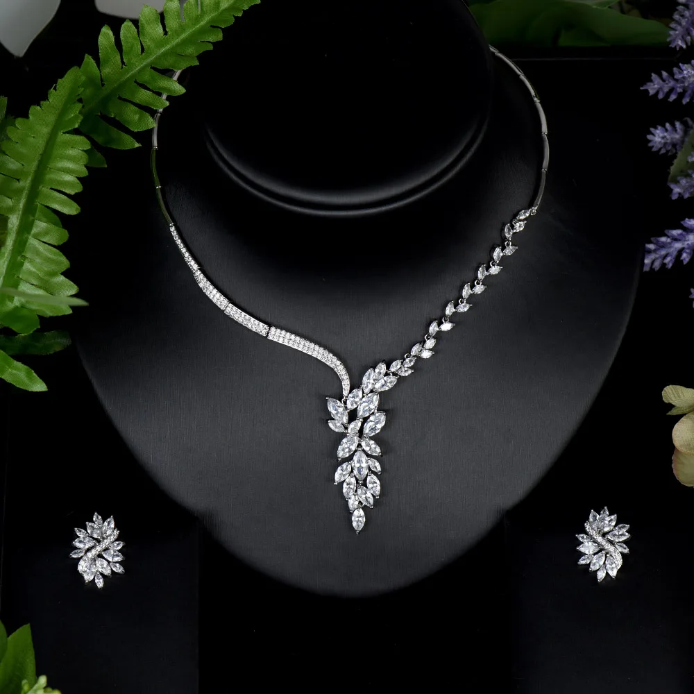 

Sederyla Trendy Charm Cubic Zircon Necklace Stud Earrings 2pcs for Women Bridal Wedding Hot Daily Party Dress Accessories