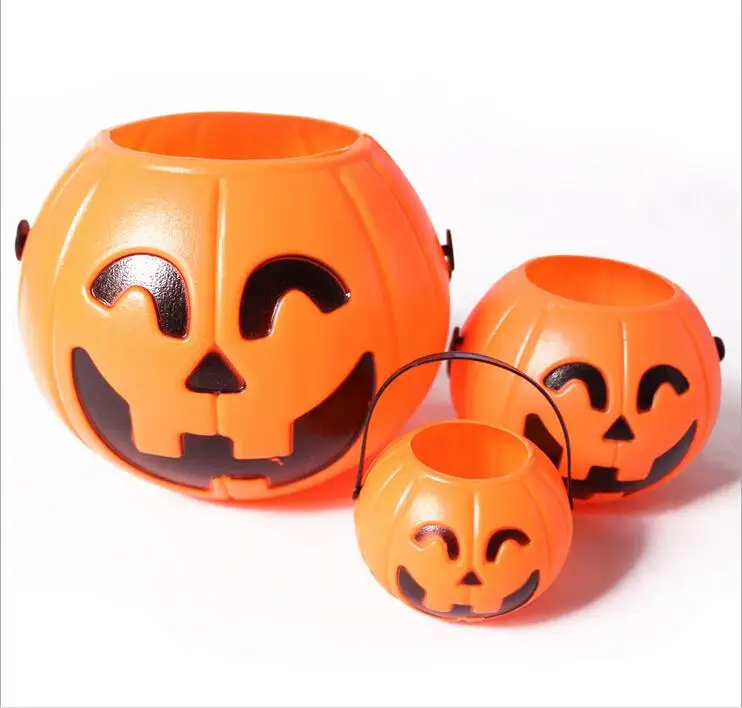 100Pcs/lot 7*6cm Cute Halloween Decoration Props Smile Face Pumpkin Candy Bags Basket LED Lantern Craft Ornament Free Shipping