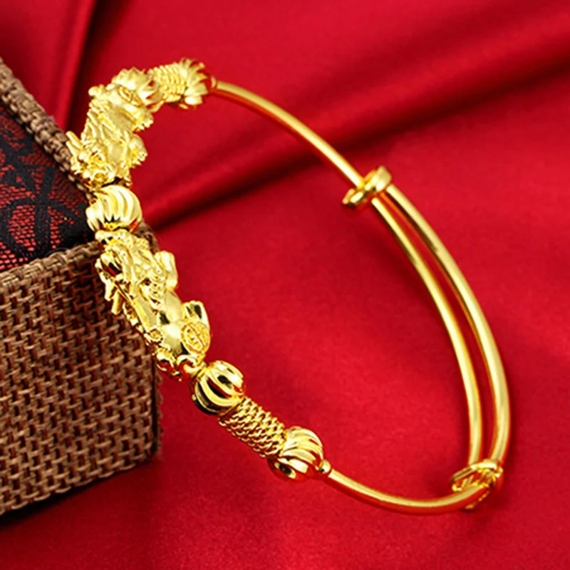 Горячая Распродажа двойной Pixiu Золотой богатство браслет ретро этнический стиль