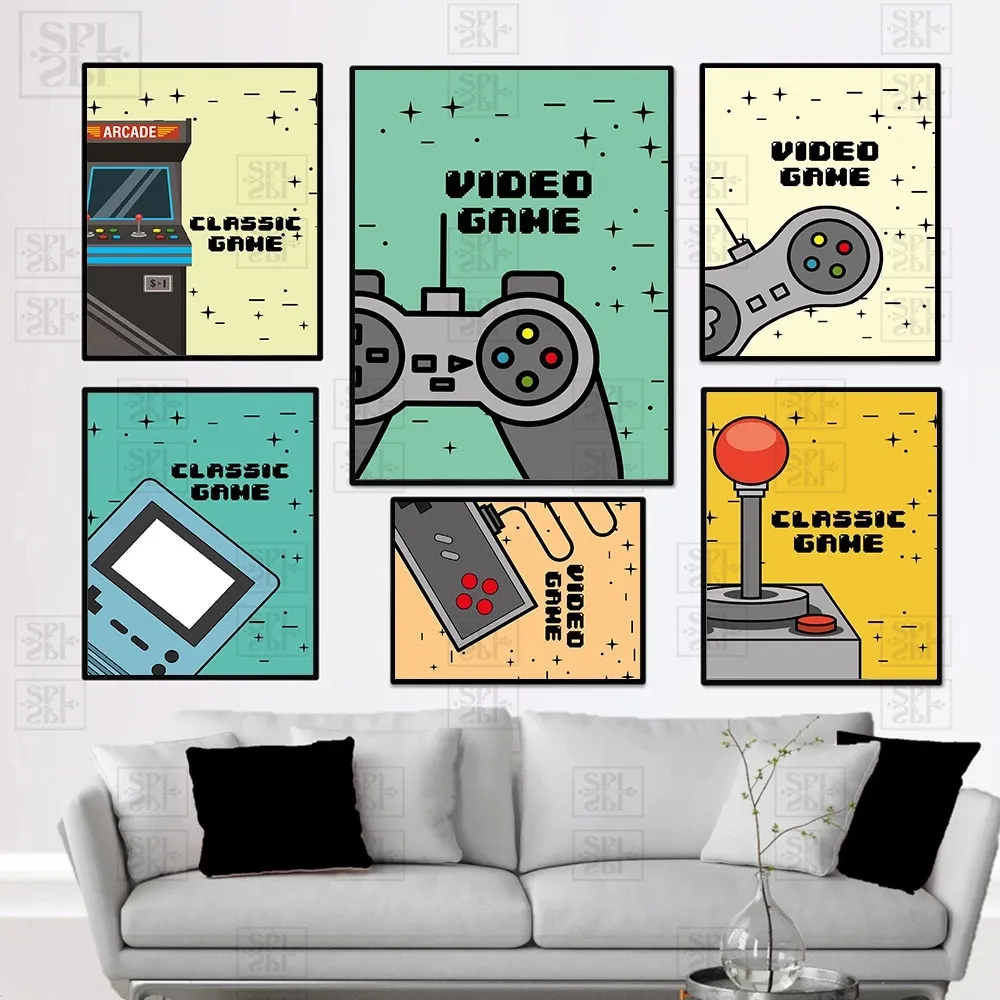 

Colorful Classic Video Game Canvas Painting Game Controllers Poster Prints Vintage Gaming Wall Art Pictures for Kids Room Decor