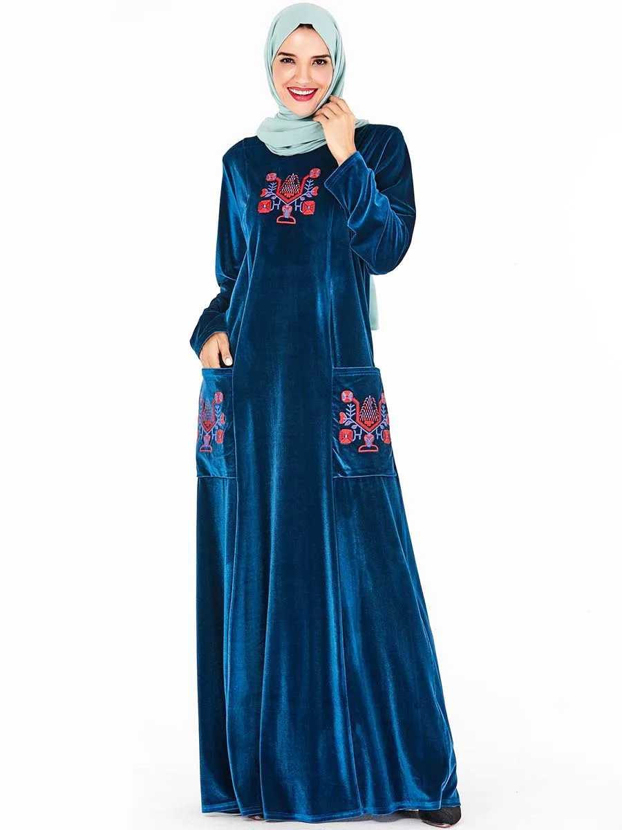 Бархатное мусульманское платье-Кафтан из Дубая, женское кимоно, халат, платья Хиджаб, мусульманская одежда, турецкое арабское платье с карм... от AliExpress RU&CIS NEW