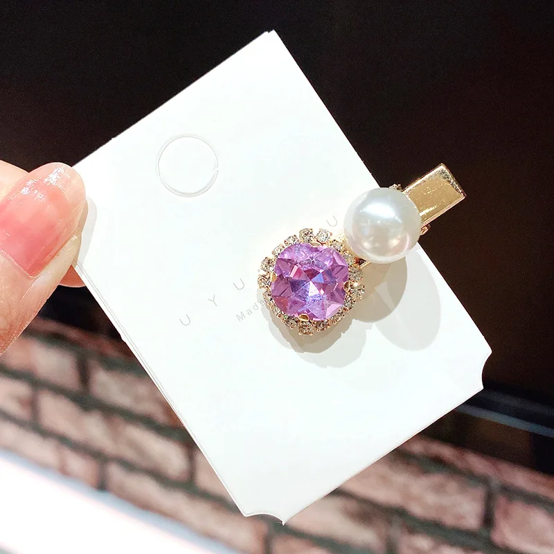 

Girl Women Pearl Gem Diamond Shine Hair Clips Hairpins Transparent Rhinestone Amethyst Barrettes Jewelry Bebes Accesorios