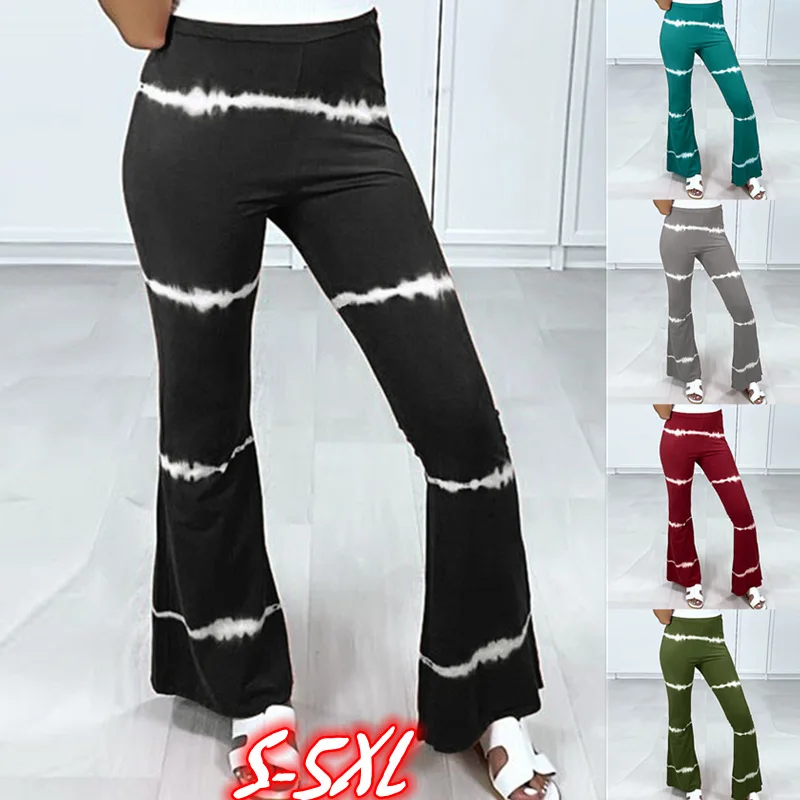 

2021 European and American new women's loose large size casual printed flared trousers womens pants