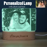 customized 3d photo and text night light personalized wooden base desk lamp christmas valentines day gift usb power custom leds