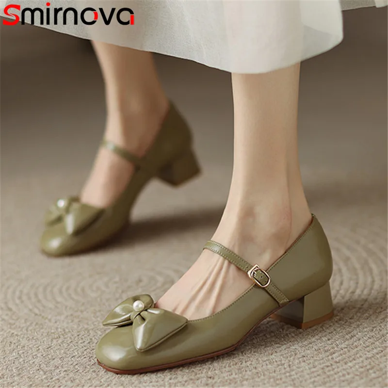 Женские туфли-лодочки Smirnova бежевого цвета с пряжкой на весну и лето милые