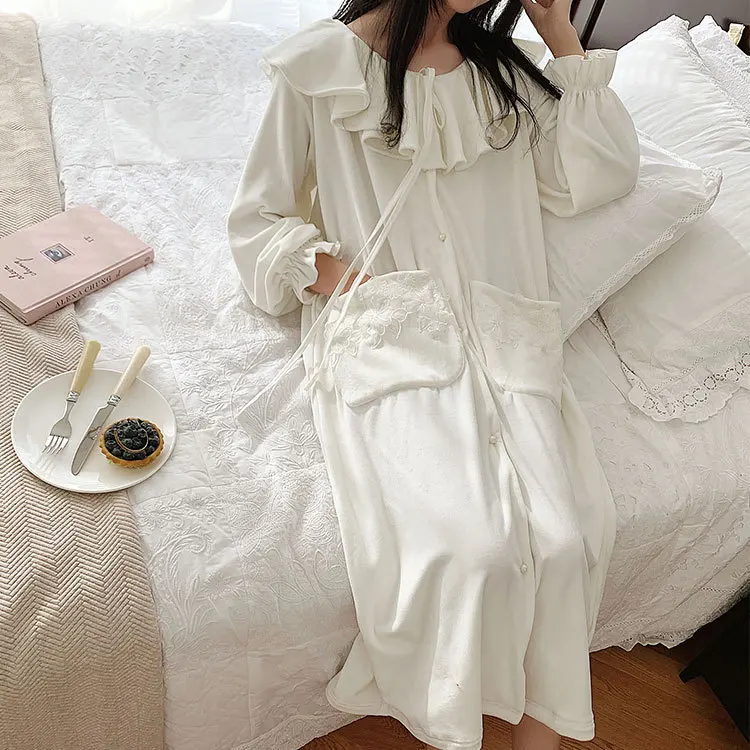 Ночная рубашка женская зимняя фланелевая принцесса леди пижамы ночная сорочка