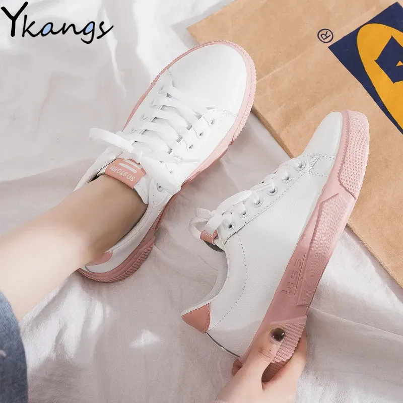 

Korean Style PU Leather Women's White Shoes Outdoor Low-top All-match Ladies Vulcanized Shoes Campus Style Flat Lace-up Sneakers